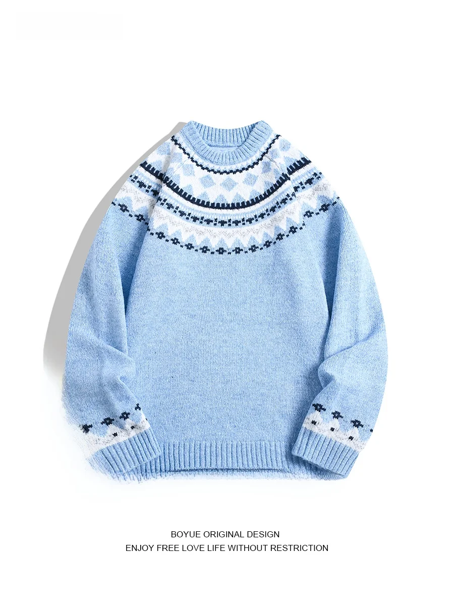 

BOYUE Fair Isle Knitted Sweater round Ne Pullover Loose Soft Comfortable Women's Sle Geometric Pattern Casual Wear