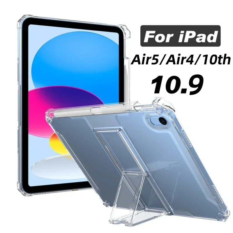 

For ipad air 11 inch 2024 tablet case Air 5 Air 4 10.9 2022 Cover Fall-proof Transparent Pen Slot with Bracket for iPad 10th Gen