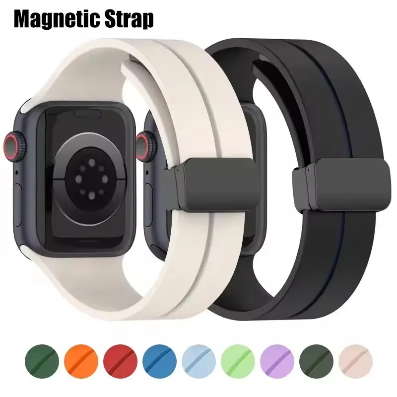 Bracelet magnétique en silicone pour Apple Watch Ultra 49mm 45mm 44mm 42mm 41mm 40mm 38mm pour iWatch Series 8 7 6 5 3 SE