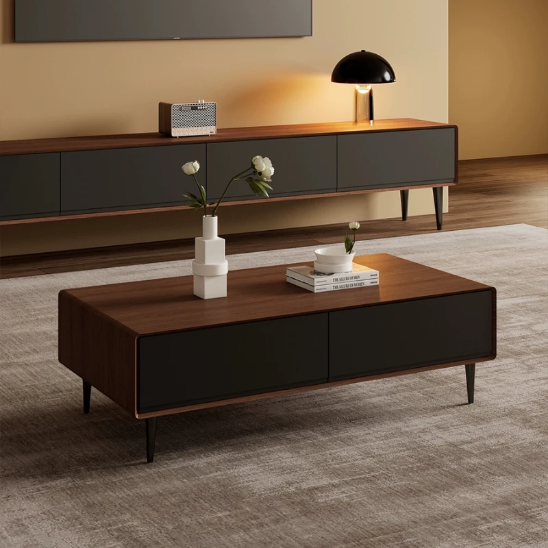 

simple rectangle, large and small apartment, living room storage walnut color, light luxury creative high-footed tea table