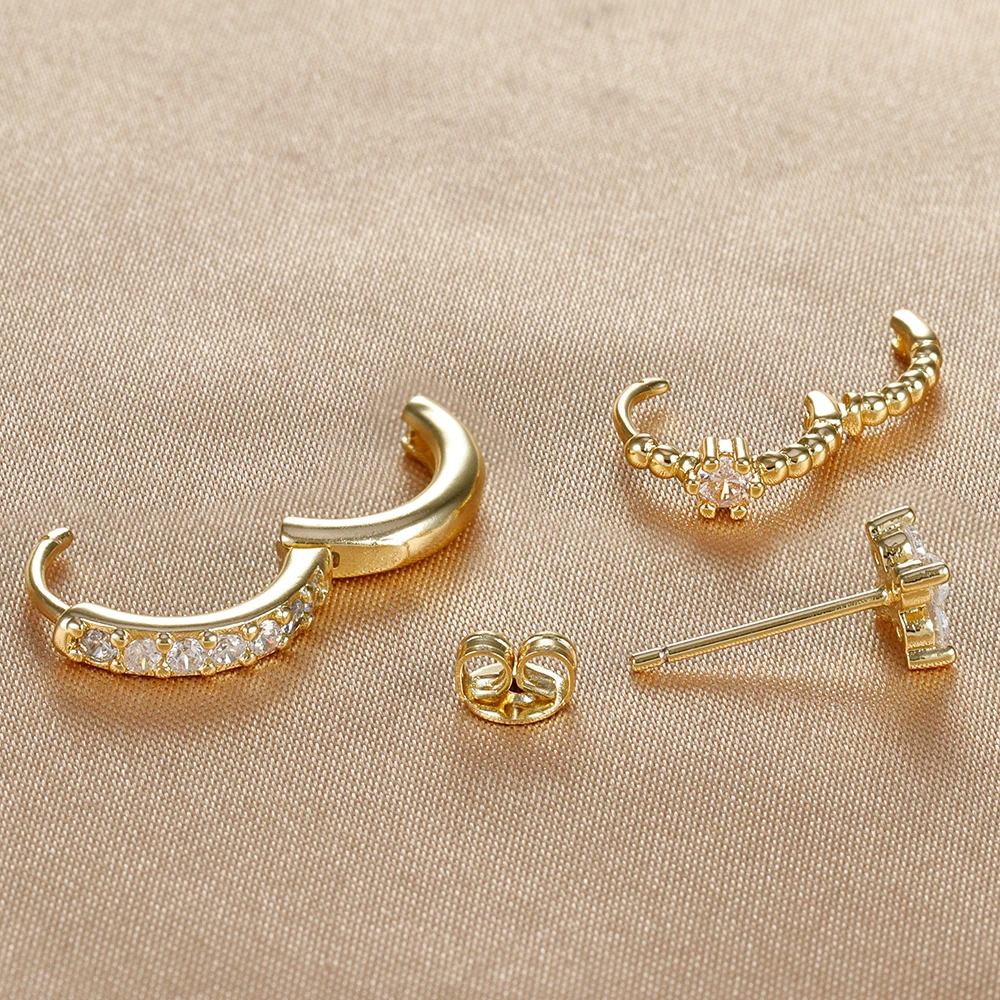 3 قطعة 14K مطلية بالذهب الفولاذ المقاوم للصدأ الذهب اللون دائرة أقراط هيبوالرجينيك داينتي هوب طقم من الحلقان للنساء مجوهرات العصرية #6