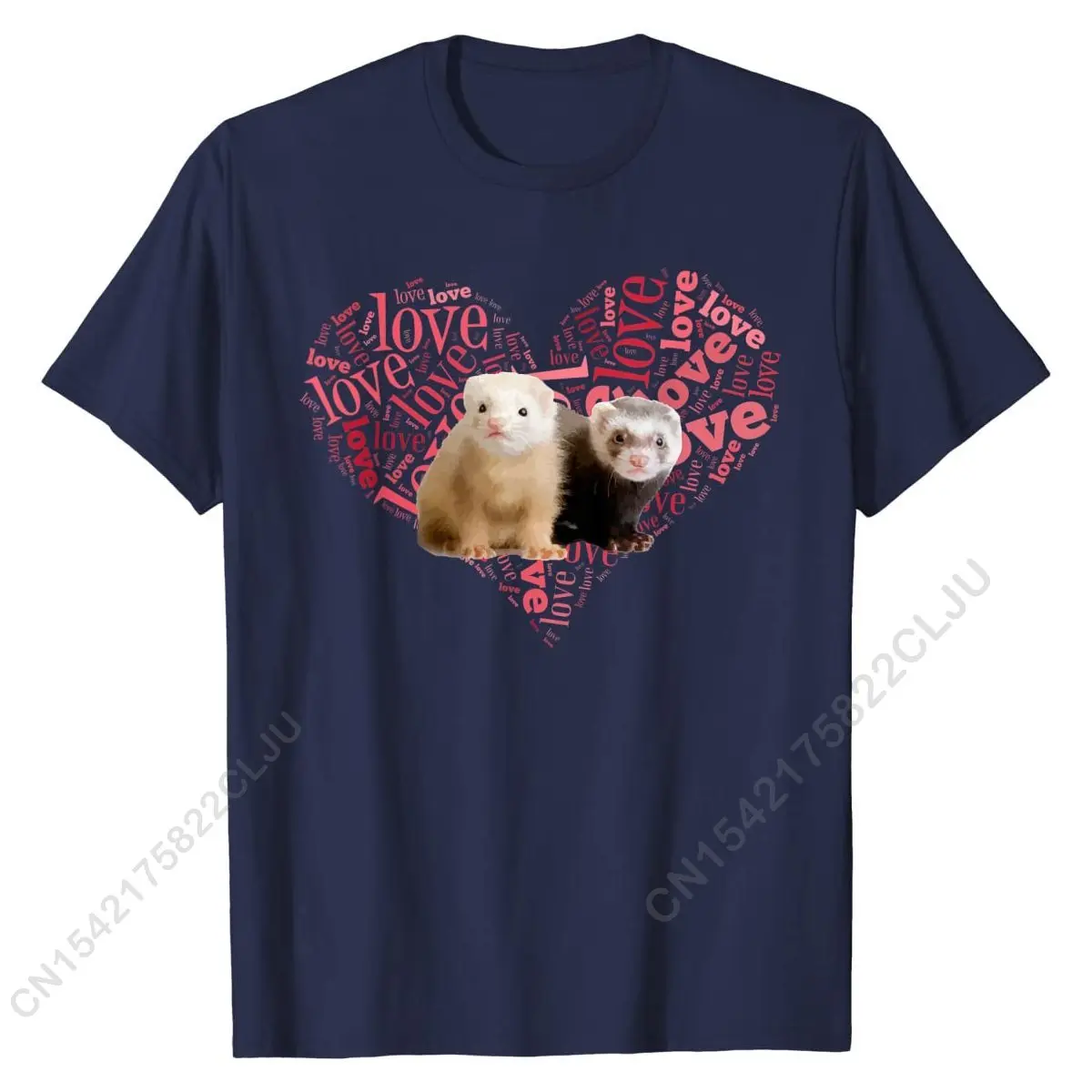 I Love Ferrets T-Shirt - Heart Shaped Ferret Lover Gift Cotton T Shirt For Students Crazy Tops Men Tees Brand New Simple Style