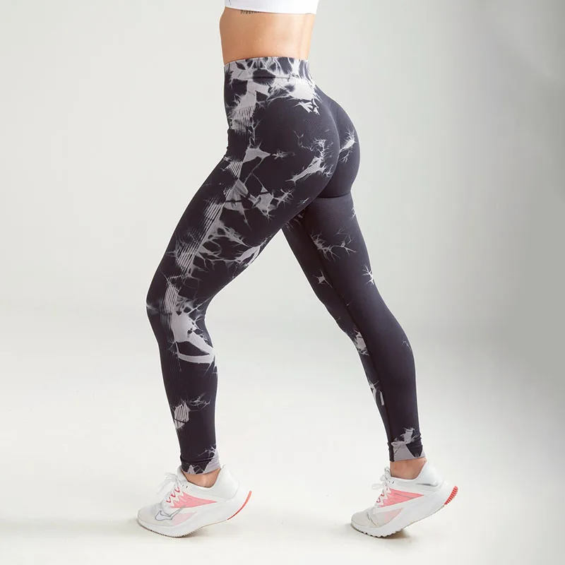 INNOVA WEAR Women Tie-Dye Yoga Pants Black Lightning Marble Scrunch Butt Leggings Women Gym Fitness Running Leggins Workout Pant