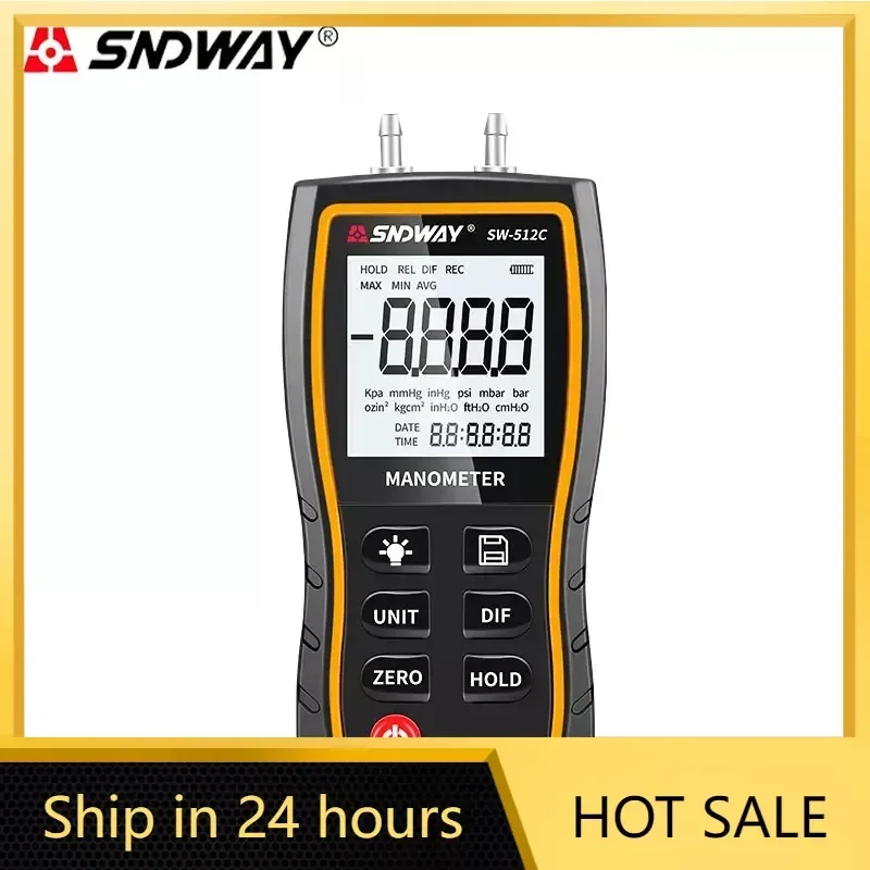 

SNDWAY Digital Manometer Air Pressure Gauge ±103.42 KPa 0.01 Resolution air pressure Differential Gauge Kit Tool SW-512A/B/C