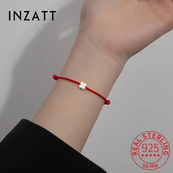 INZATT Classic S925 Sterling Silver Flowers Red Rope Clover Adjustable Bracelet For Women Fine Jewelry Minimalist Accessories