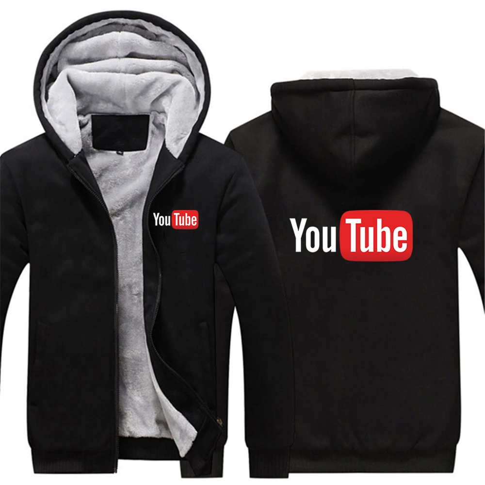 

YouTube 2023 Men's New Thick Coats Hoodies Warmer Sweatshirts Hooded Jacket Fleece Zip Tracksuits Oversized Casual Pullover Tops