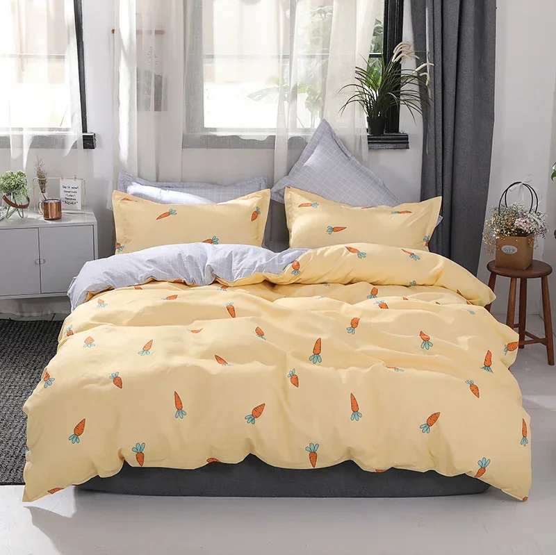 Simple Carrot Yellow Bedding Set King Size Winter Comforter Cover Bedsheets Pillow Case 2/3pcs Duvet Cover Sets with Zipper H23