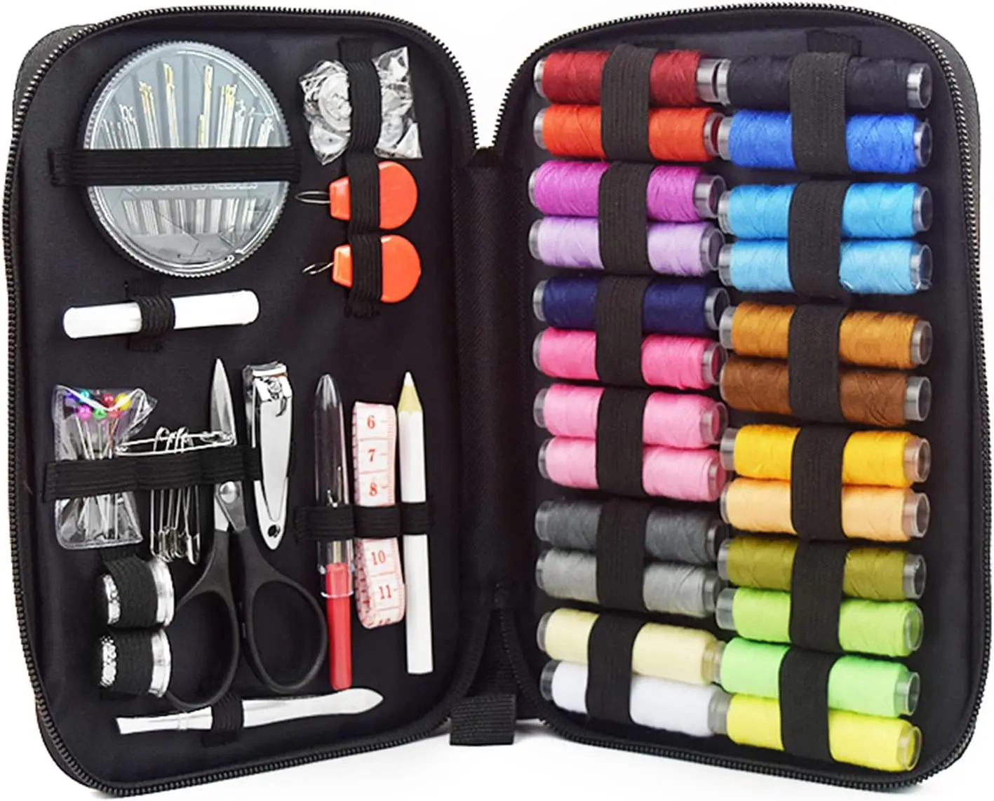 طقم خياطة جديد 90 قطعة مع حقيبة تخزين، طقم إبرة وخيط للخياطة، لوازم ماكينة الخياطة بإبر، مقص للمنزل