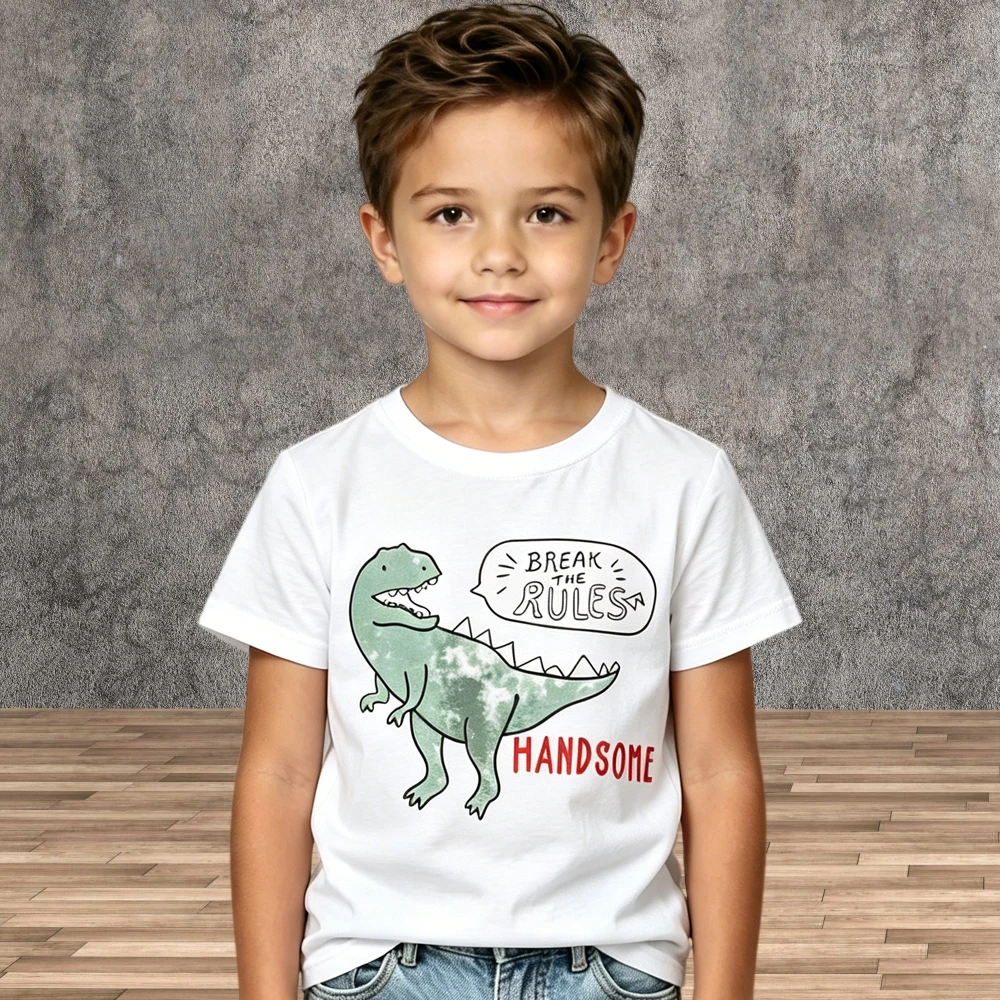 Kids Dinosaur Print T-shirt Summer Cotton Short Sleeve Cartoon Tops for Boys