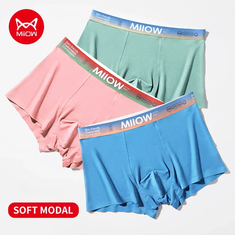 MiiOW Man Underwear Soft Modal Boxershort Male 7A Antibacterial Cotton Crotch Men\'s Panties Gradient Letter Belt Men Boxer Brief