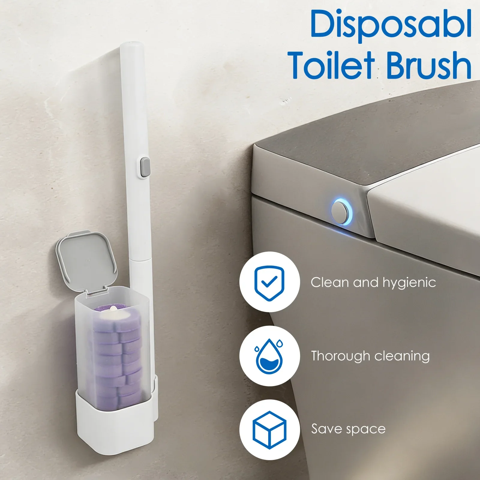 Disposable Toilet Brush and Holder Set with 48 Cleaner Brush Head Efficient Wall Mounted Toilet Wand Kit Bathroom Cleaning Tool view 2