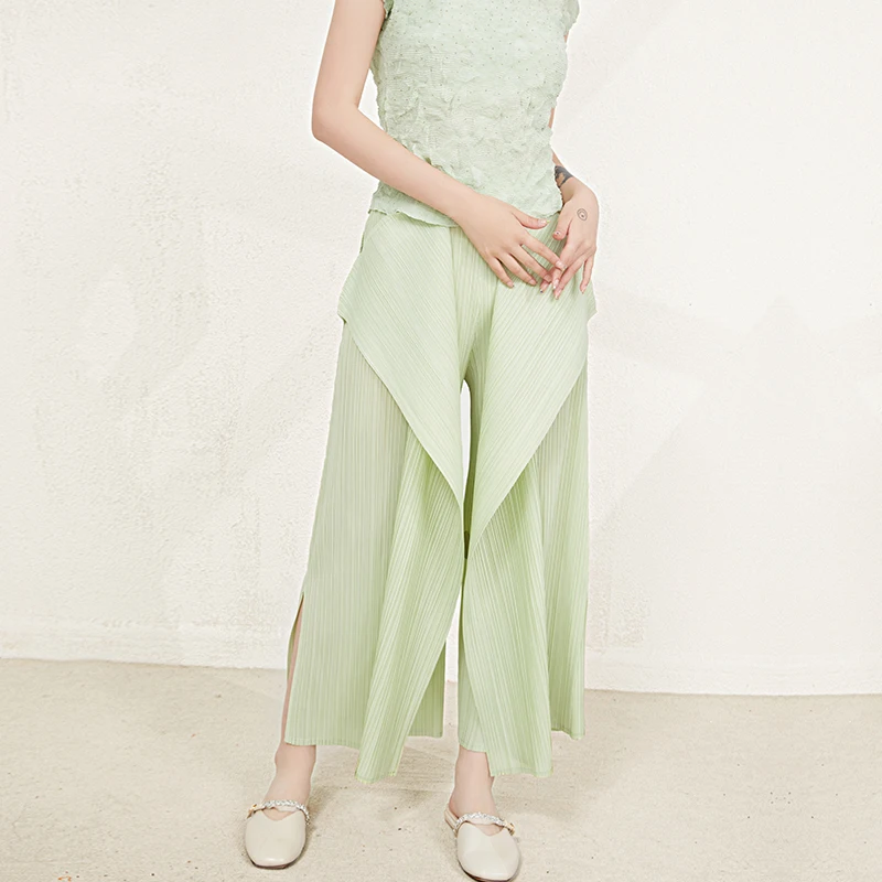 2025 Summer Irregular Trousers Hot Sale Baggy Pants Womens Miyake Pleated Wide Leg Pants