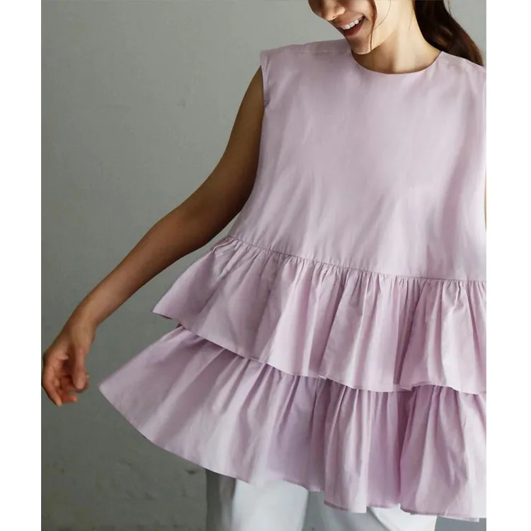 스위트 케이크 레이어 헴 돌 셔츠 여름 신상 라운드 넥 루즈핏 다용도 민소매 블라우스 탑 7가지 색상