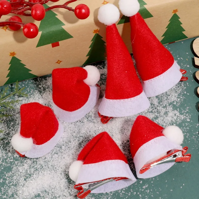 Christmas Hat Hairpin Small Santa Claus Cap Hair Clip Mini Father Christmas Hat Hairclip Festival Head Decorative Cute Barrettes