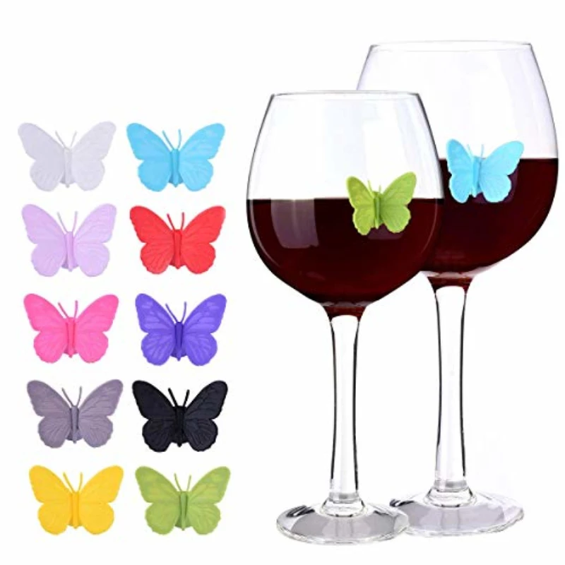 Silicone Cup Label Flowers Marker Butterfly Sticker Party Wine Marker Identification Drinking Logo Glass Sticker Tag Bar Decor