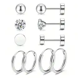 Set Of 5 Pairs Of Fashionable And Simple Cubic Zirconia Stainless Steel Earrings For Women, Mother\ Day Gift