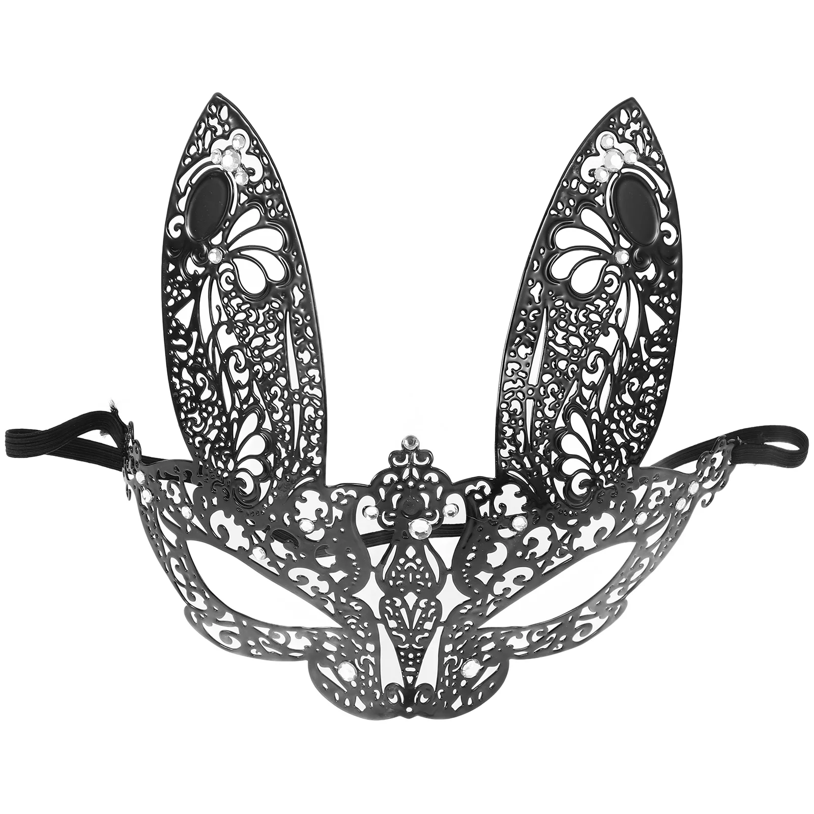 

Rhinestone Mask Venetian Mask Rabbit Mask Half Face Animal Mask Cosplay Costume Accessory for Halloween Carnival Masquerade (Bla