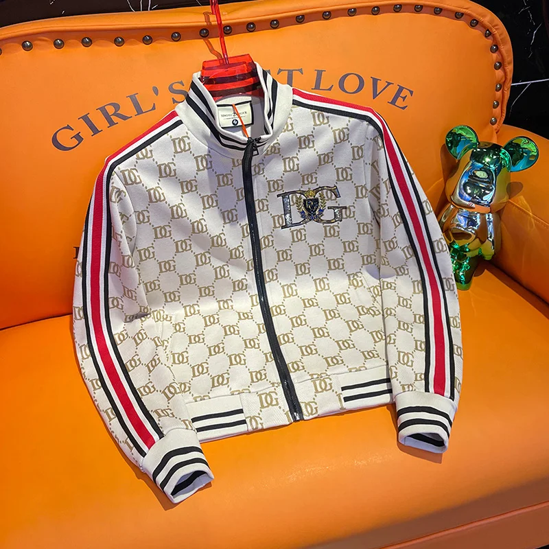 

Ele Men's Embroidered Striped Casual Jaet Autumn Winter Faion Trendy Brand New 2024 Stand Collar Zipper Sve