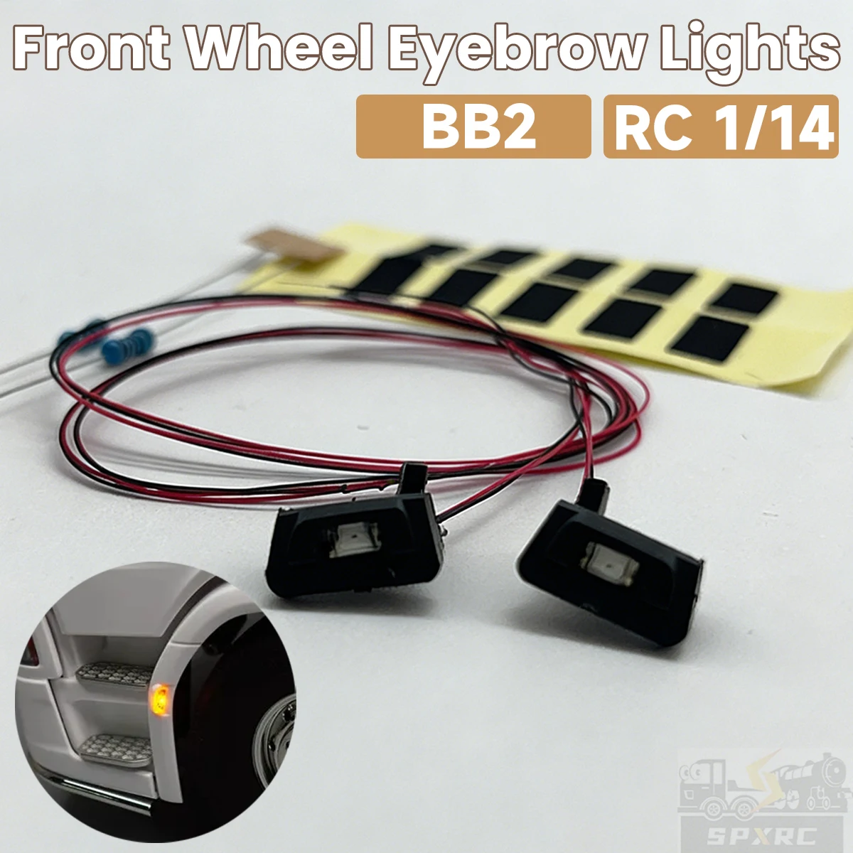 

1 Pair LED Front Wheel Eyebrow Lights Yellow Lamp for 1:14 Scale Tamiya RC Truck Tipper SCANIA 770S 56368 LESU DIY Toy Car Parts