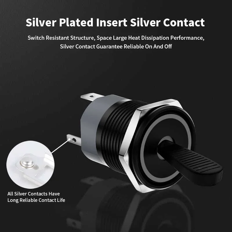 16MM Metal Self-locking Toggle Switch 5A 2 Positions Anti-static Handle Rocker Arm Toggle ON-OFF Slide Power Button with Light