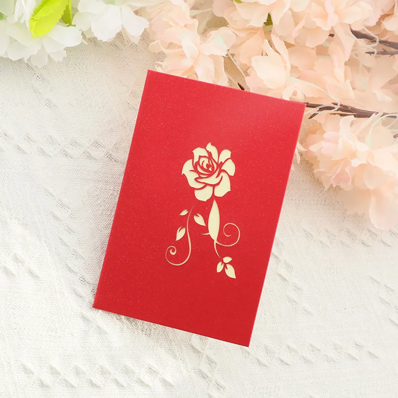 Mother's Day Three-dimensional Greeting Card Gift Creative Blessing 3D Three-dimensional Handmade Paper-cut Large Rose Card