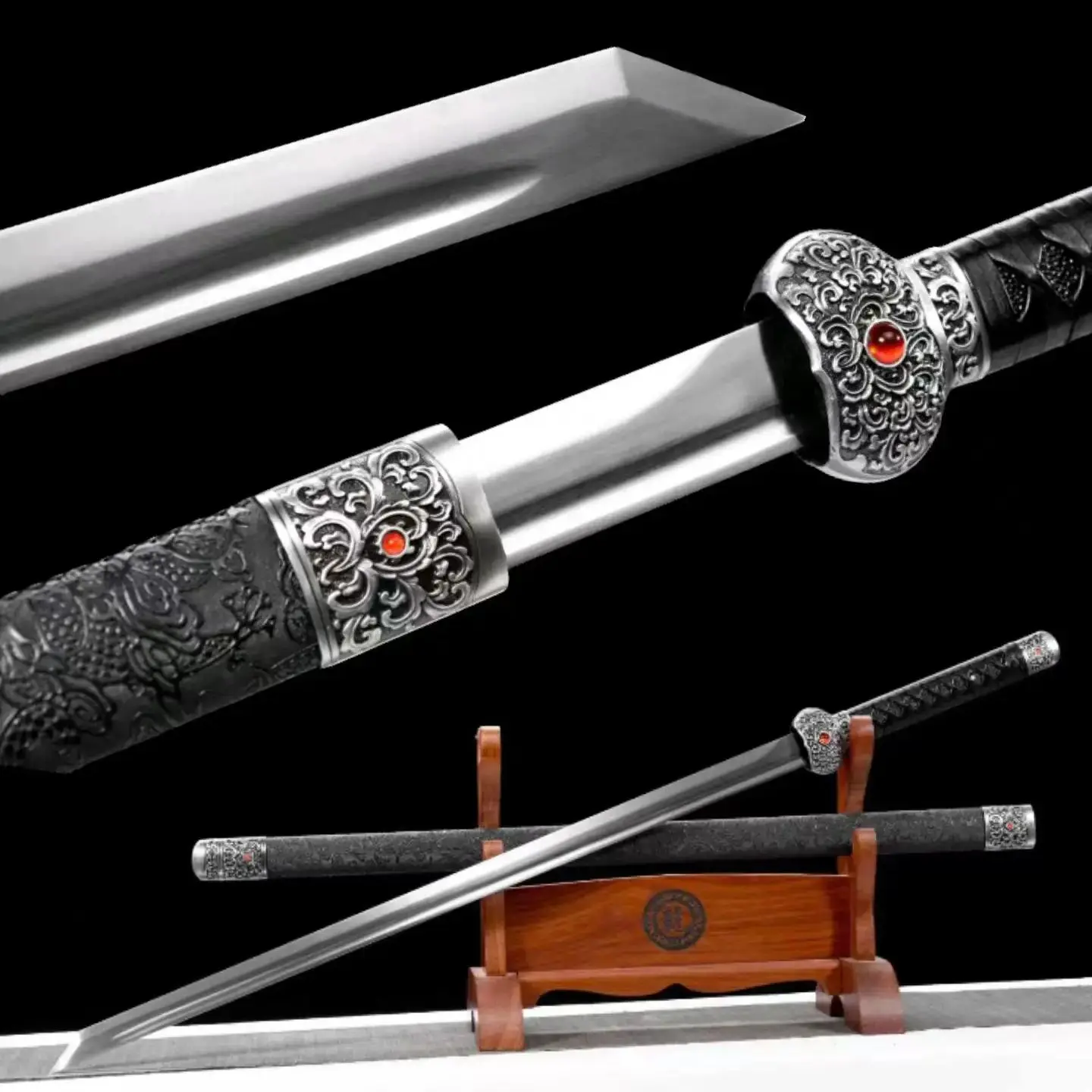 Traditional Chinese Kungfu Battle Sword,Intimate Friendship,Real Multi Refined Spring Steel Black Blade,Unsharp