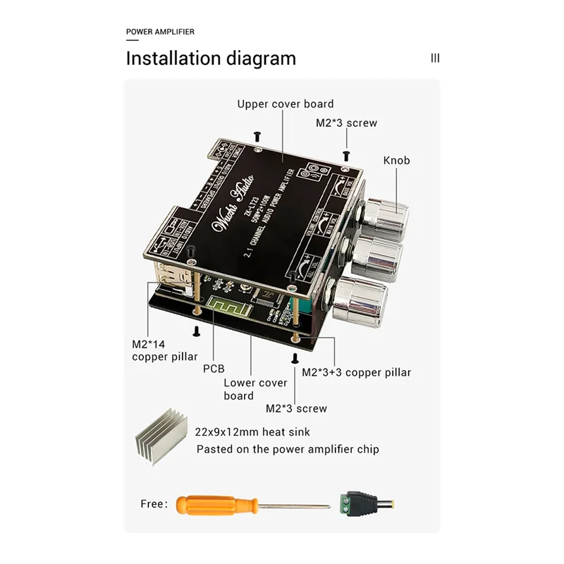 ZK-LT23 2.1 Channel Bluetooth 5.1 AUX Digital Power Amplifier Board 2X50W+100W Speaker Stereo Audio AMP Module for Home