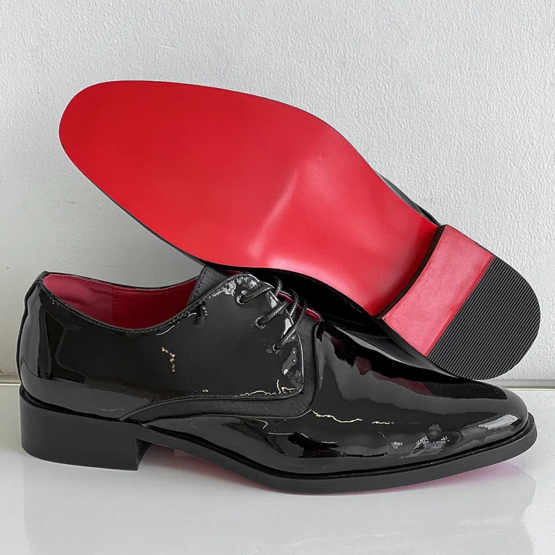 

Men's new elegant pointed-toe shiny pleated wrinkled high-end lace-up red-soled fashionable men's shoes