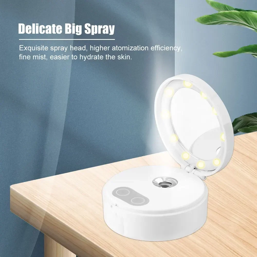 조명이 있는 미러 휴대용 미니 페이셜 스티머 나노 스프레이 전자 증발기 스파 페이셜 베이퍼 파워 뱅크 USB