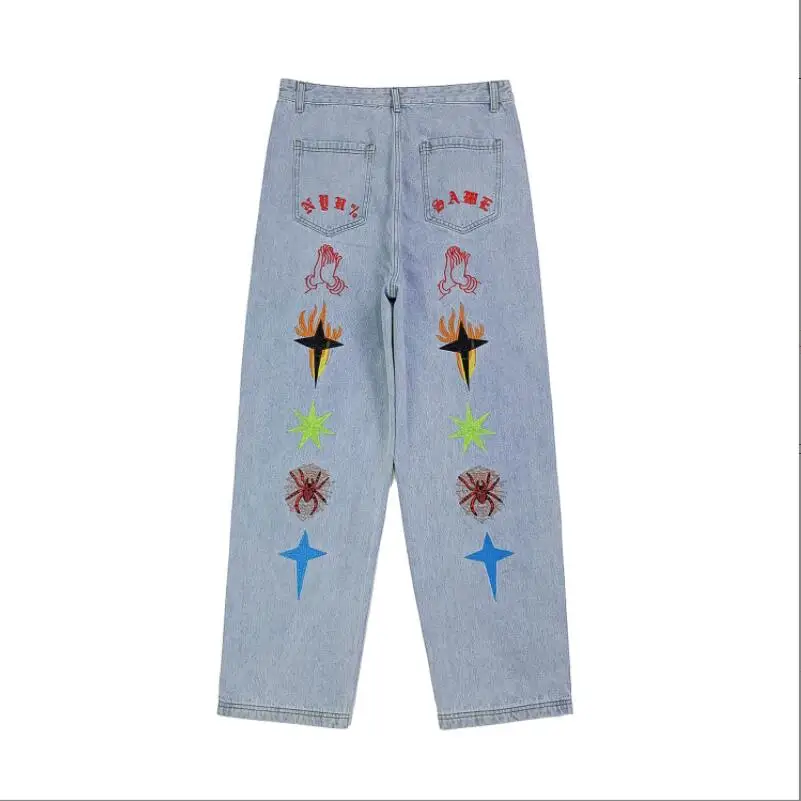 

Men Jeans 2022 Autumn Straight Loose American Cross Embroidery Pantalon Homme Casual Cargo Pants w118