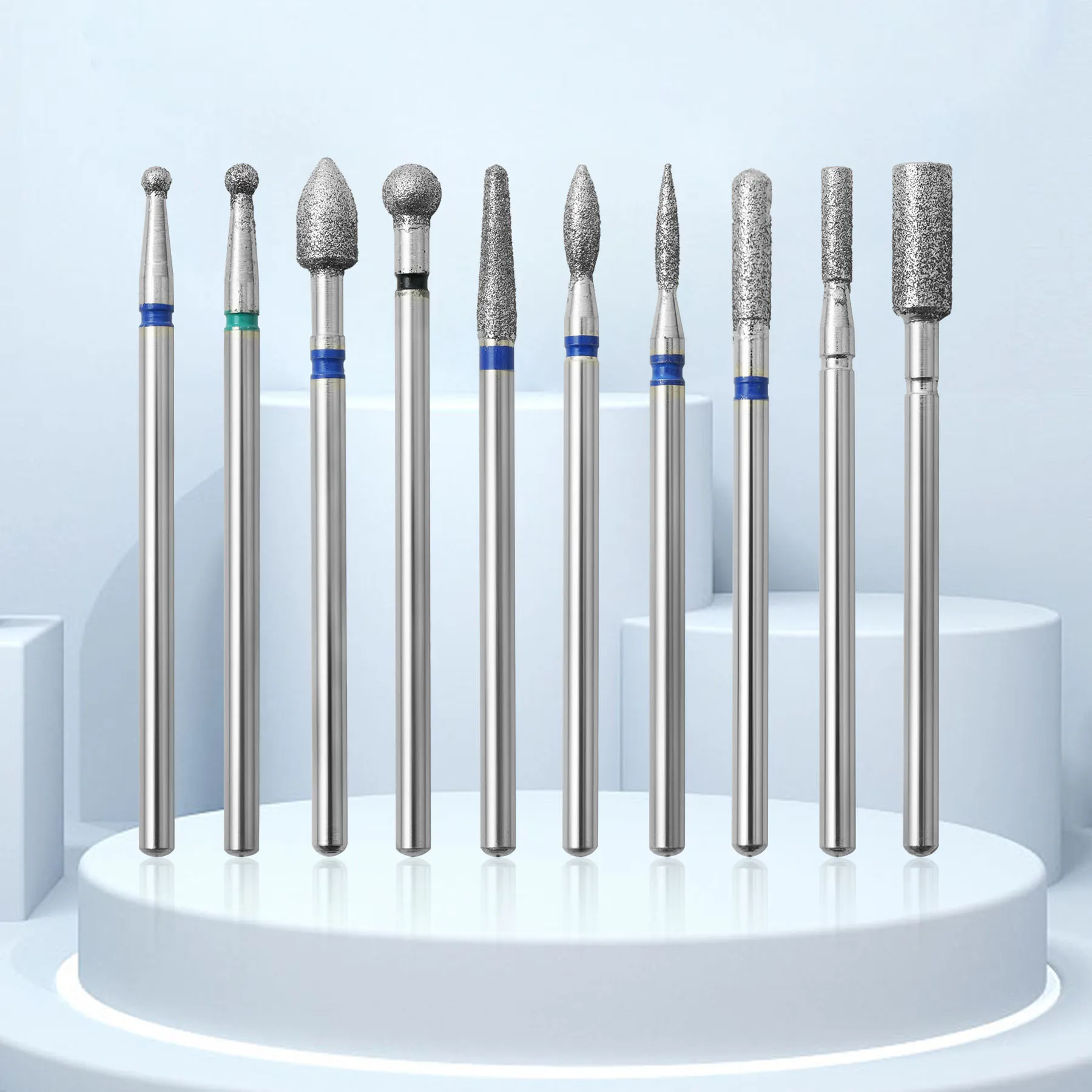 10 pz/scatola punte da trapano per unghie diamantate set testa di lucidatura in metallo duro rimozione strumenti per spazzole per pulizia fresa per unghie elettrica