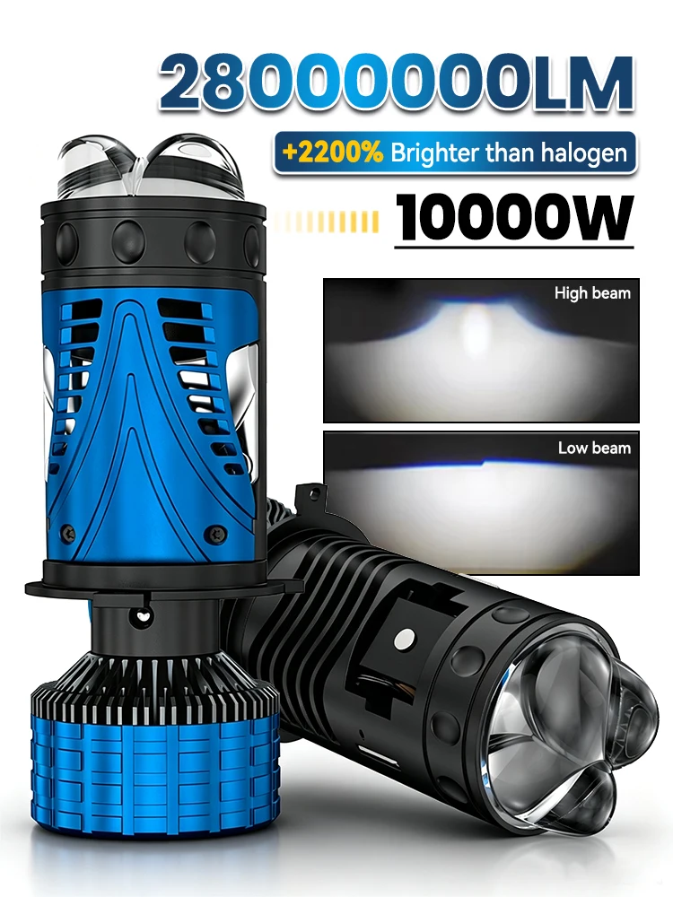 Żarówka LED H4 10000W z soczewką projektorową CANBUS Super Jasna 28000000Lm 6500K z turbowentylatorem do samochodów/motocykli — 2