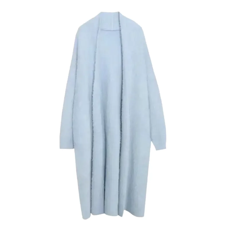 Nuovo Loribindwood autunno/inverno visone bianco latte giù sopra il ginocchio Cardigan lungo donna sciolto languido pigro delicato cappotto in maglia a vento