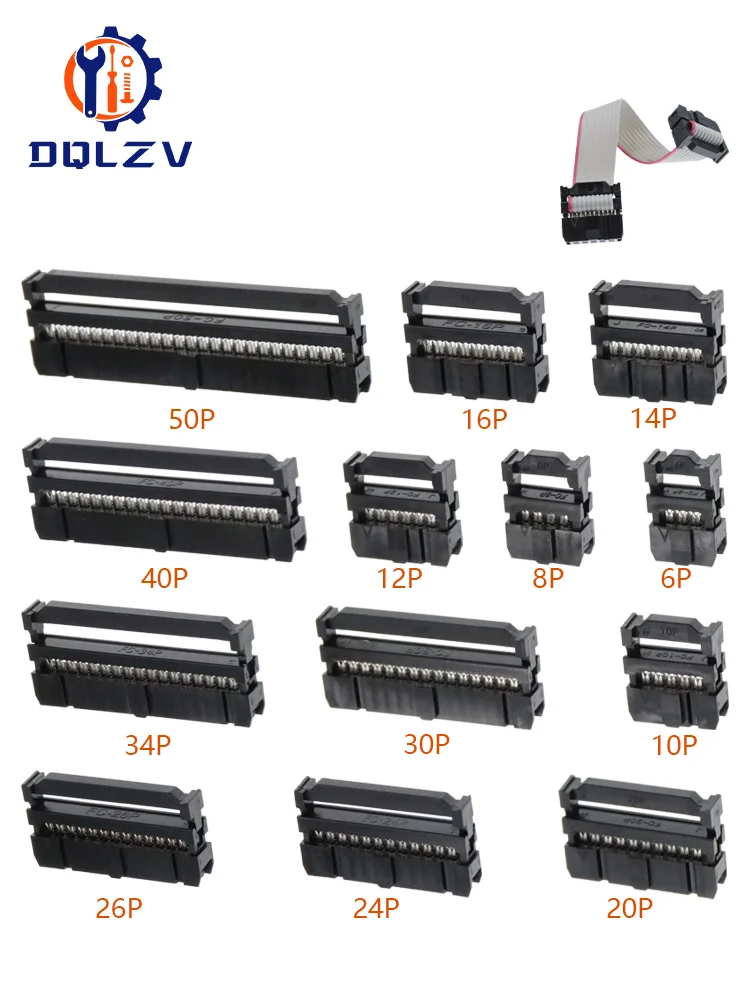 Connecteur de câble ruban femelle FC 6P/8/10/12/14/16/18/20/24/26/30/34/40/50 broches, pas de 2.54mm, 5 pièces