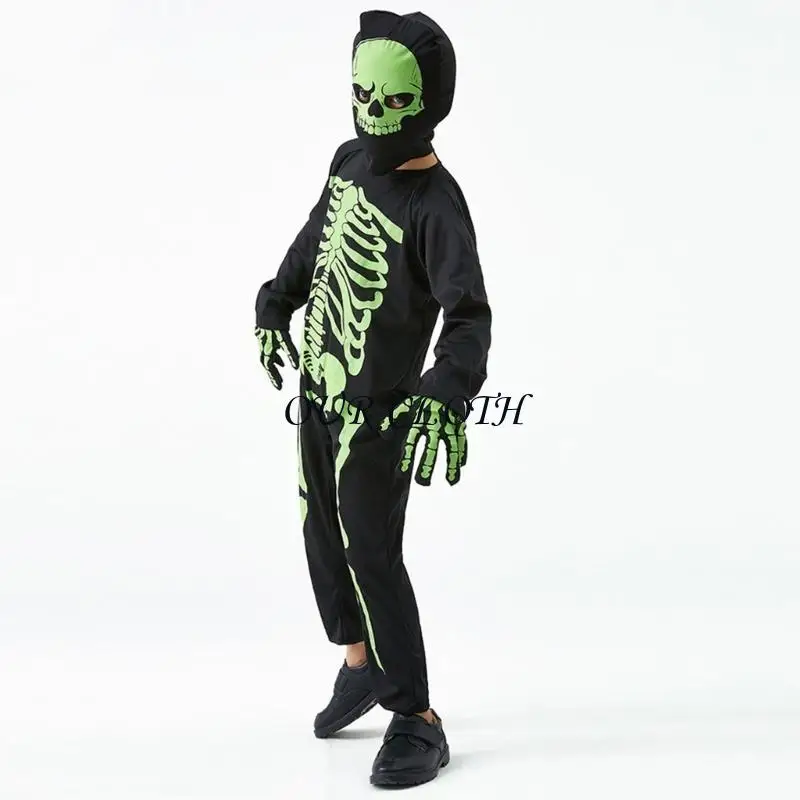 เครื่องแต่งกายฮาโลวีนสำหรับเด็ก เครื่องแต่งกายโครงกระดูกน่ากลัว เด็กชุดแฟนซีคอสเพลย์ Y1AC
