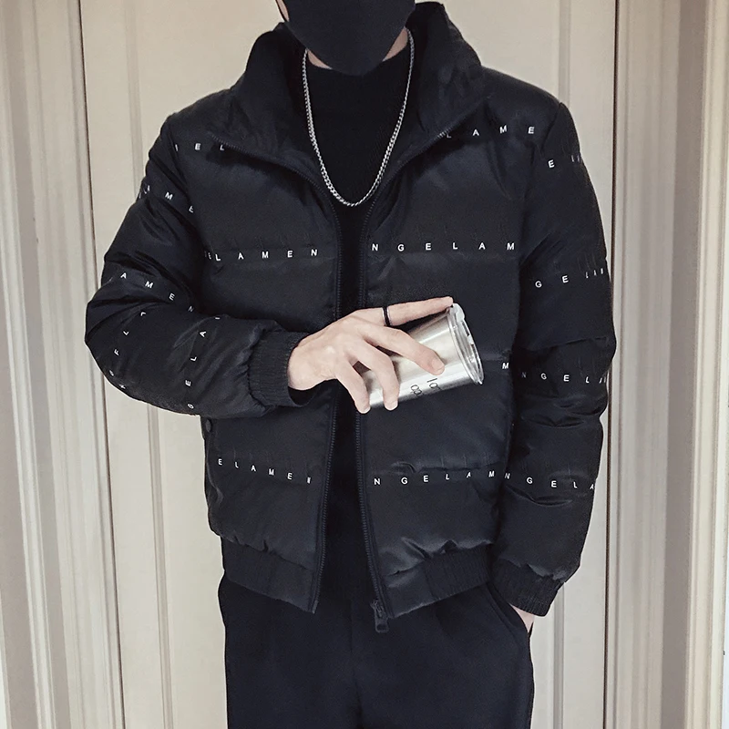 Winter Thicken Zipper Jackets Men Fashion Letter Print Puffer Parka Warm Casual Streetwear Overcoat Oversize Hiphop Men Clothing