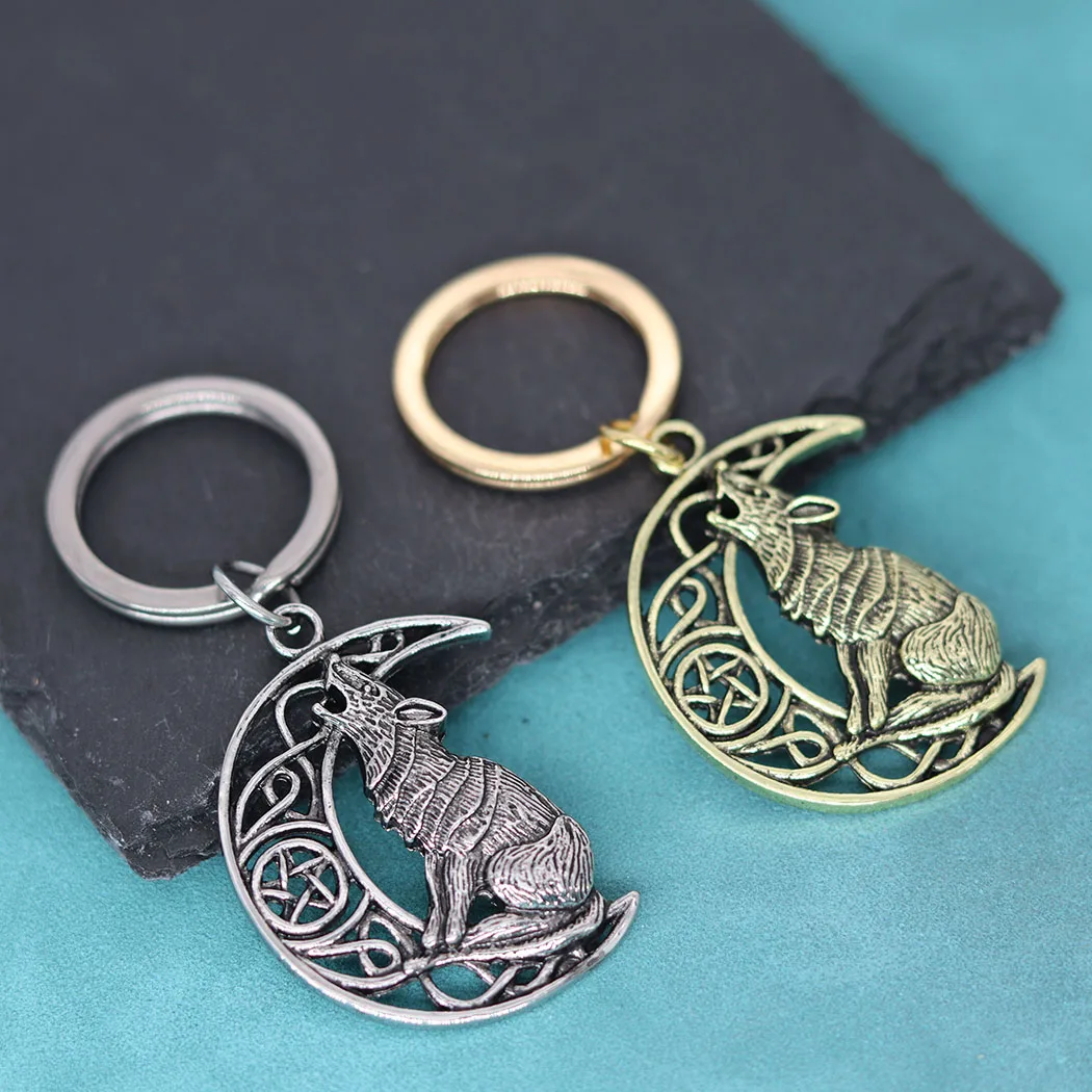 Punk Wolf Night Voices Moon Celtic Pendant Keychain Valknut Odin 's Symbol Of Norse Viking Key Chains Men Women Jewelry Gifts