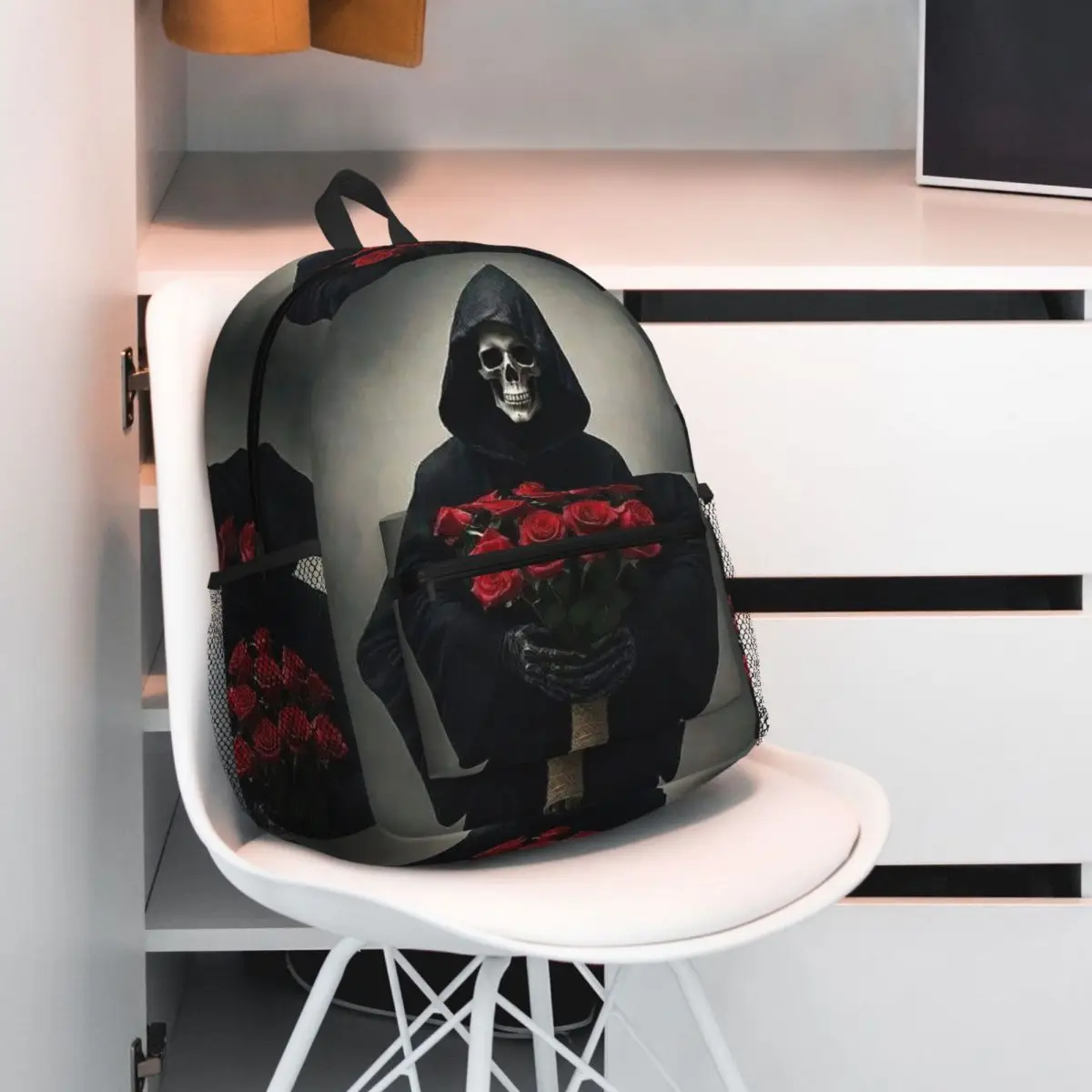 Horror Death Skull Rose Grim Reaper Backpack Student BookBag Children School Bag Computer Shoulder Bags for Boys Girls