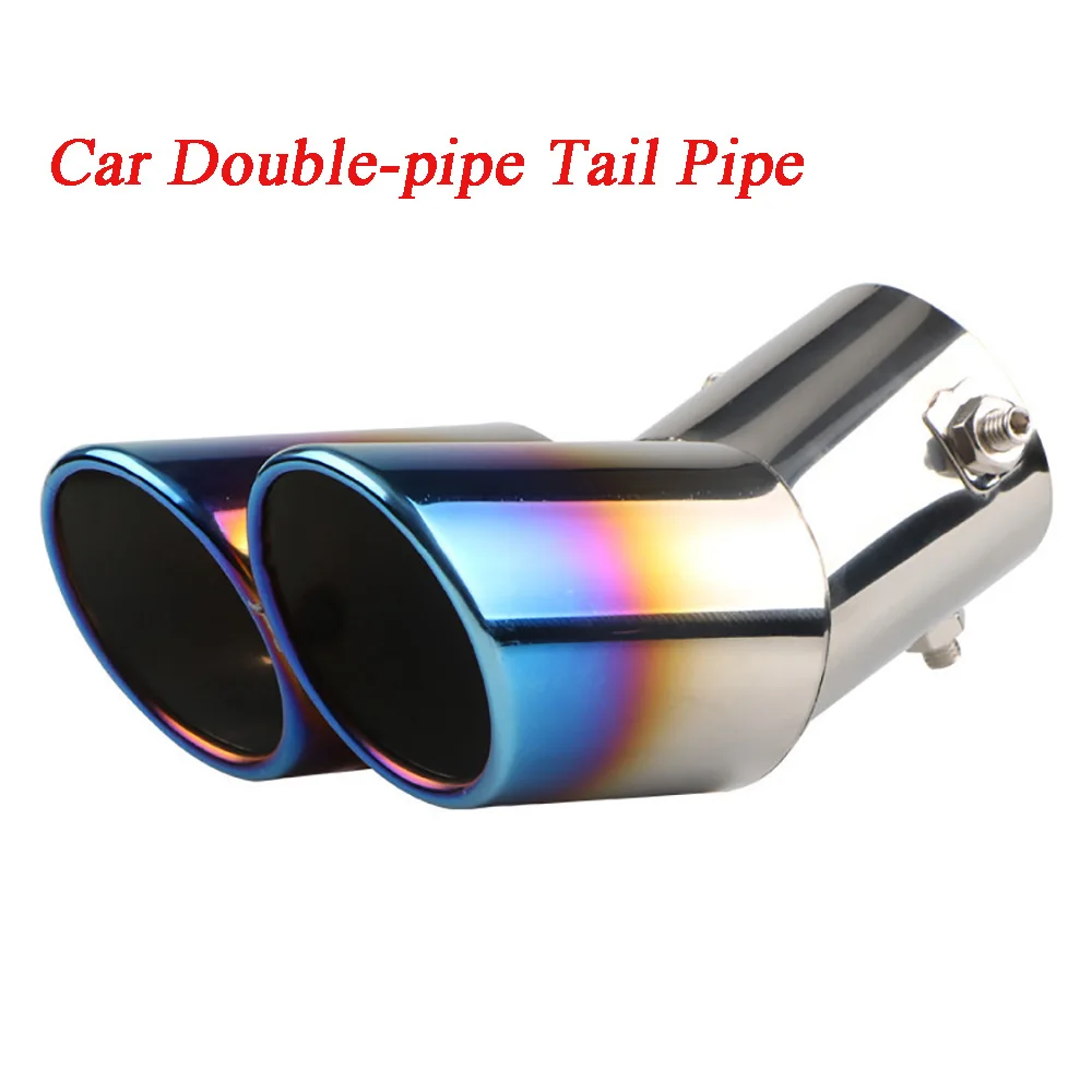 

Car Double-pipe Tail Pipe Grilled Blue Curved Bevel Car Exhaust Muffler Flue Muffler Modification Supplies Auto Parts