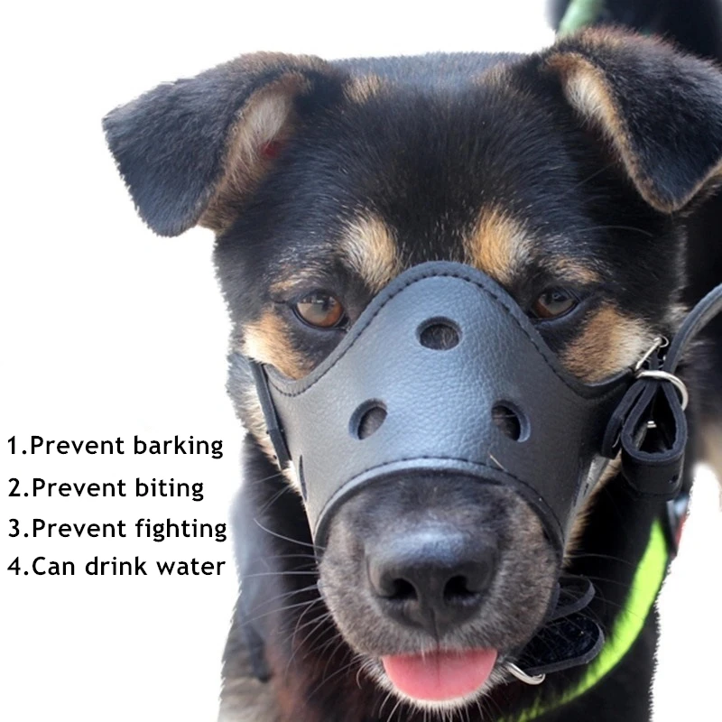 Pet Dog Muzzle Adjustable Breathable PU Leather Muzzles Stop Biting Barking Chewing For Small Medium Large and X-Large Dogs