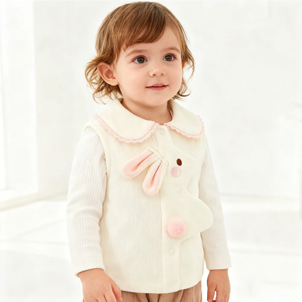 

@1Pcs Baby Girl Autumn/Winter New Cute 3D Rabbit Collar Vest Baby Cute Knitted Tank Top Vest Versatile Cute Vest