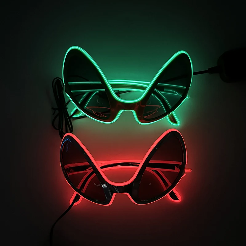 Popular LED Luminous Alien Glasses Cosplay Party Props Glowing Neon Glasses Concert Light Up ET Glasses Birthday Bar Club Decor