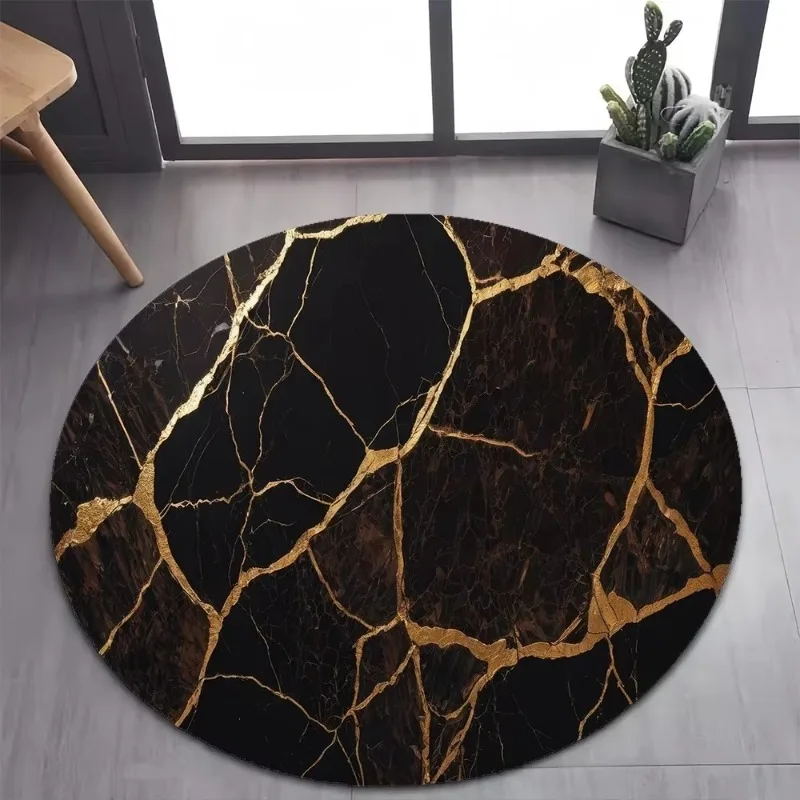 Luxurious Marble Colour White Gold Round Carpet Rug for Bedroom Living Room Decoration,pet Decor Floor Mat