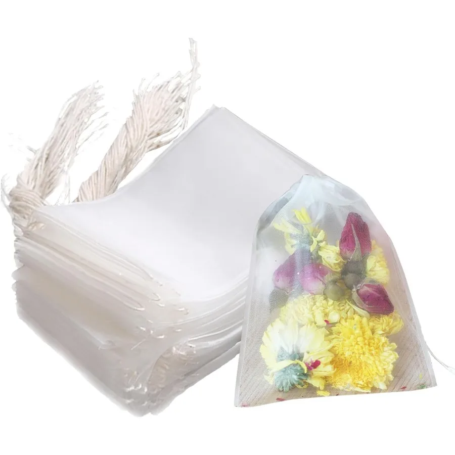 

100 Pcs Loose Tea Bags Disposable Tea Bags for Loose Leaf Tea Reusable Coffee Herbs Spice Sachet Mesh Small Drawstring Bag
