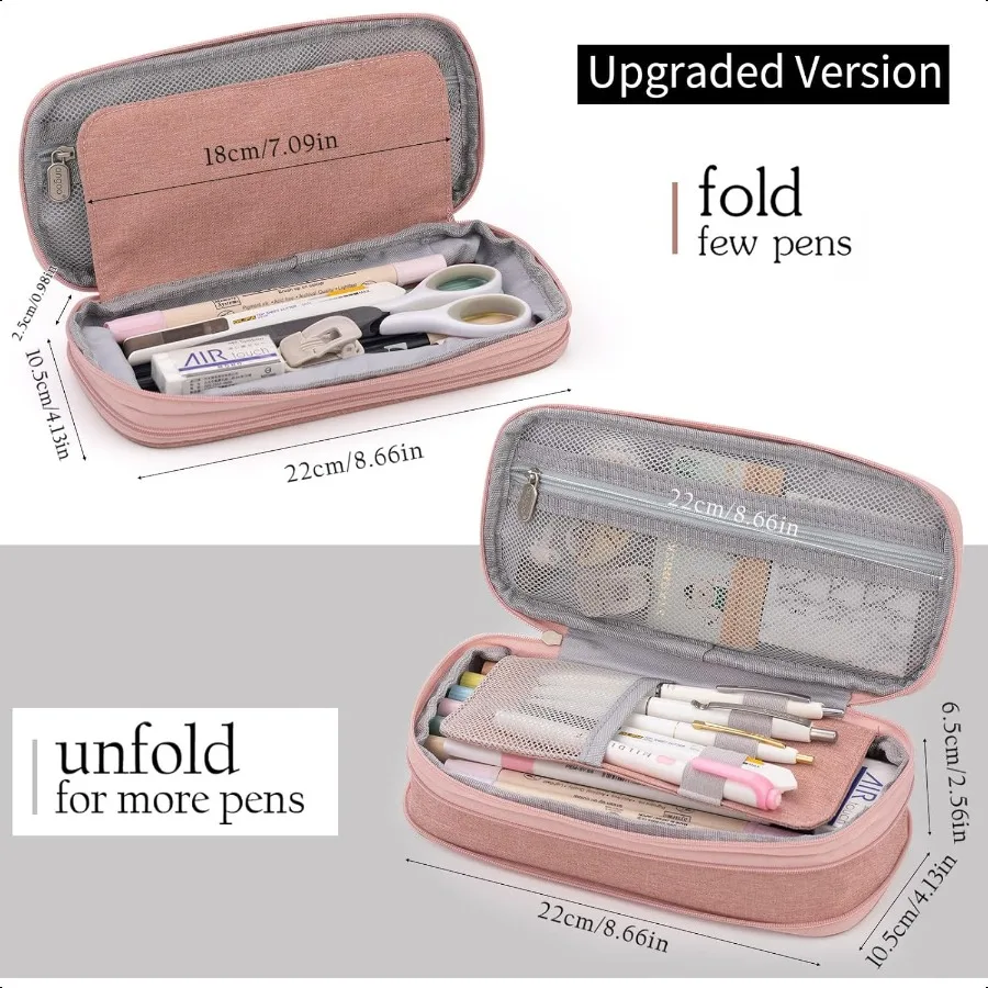 مقلمة ذات سعة كبيرة وحقيبة أقلام رصاص كبيرة وحقيبة أقلام قرطاسية للفتيات المراهقات باللون الوردي العميق