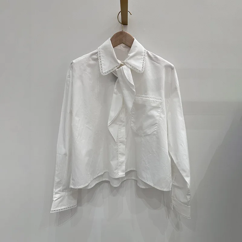 

【Gift Free】2026 Early Spring French Niche Lace Collar Playful Bow Tie White Shirt for Women