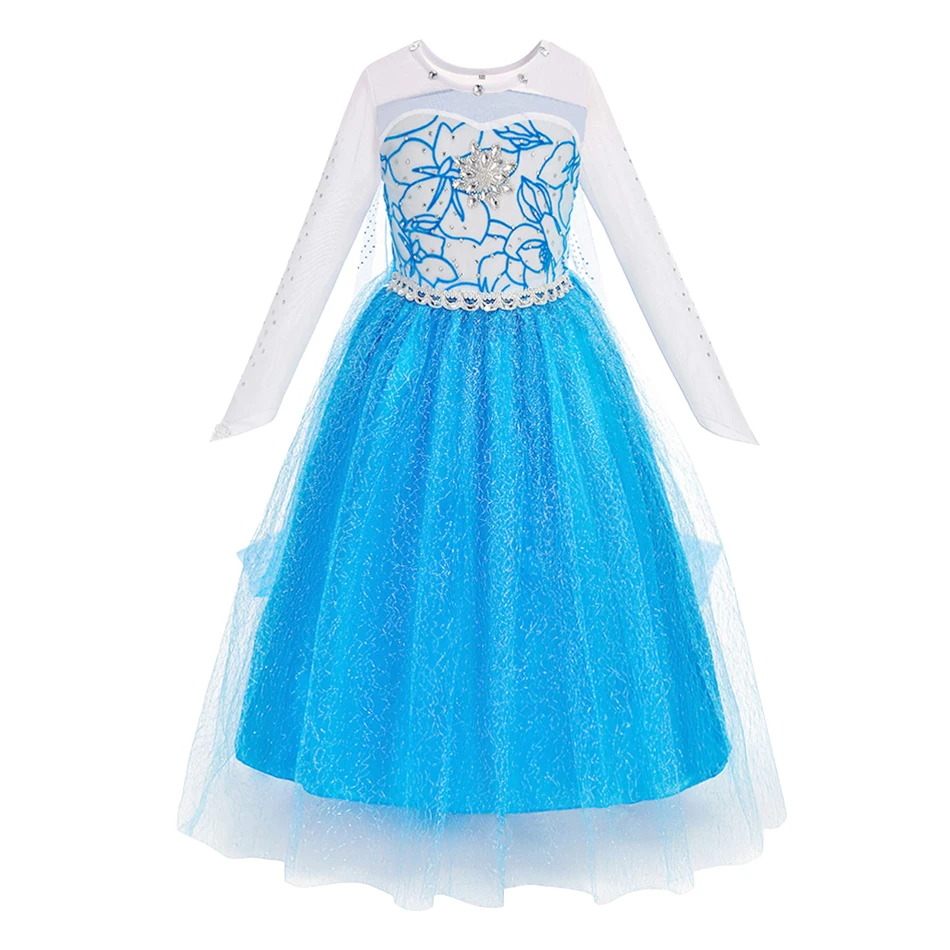 Kids Princess Dress Kids  Elsa Tulle Cloak Cosplay Dresses Little Girls Summer Carnival Birthday 3-12 Years Long Sleeve Dresses