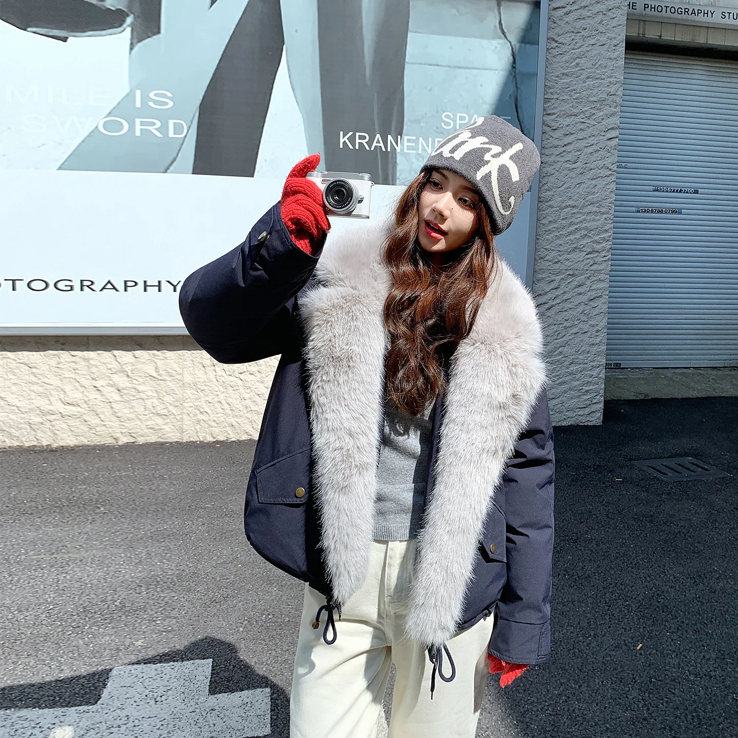 New Fashion Winter Jacket Women Real Fur Coat Natural Real Fox Fur Collar Loose Long Parkas Big Fur Outerwear Detachable