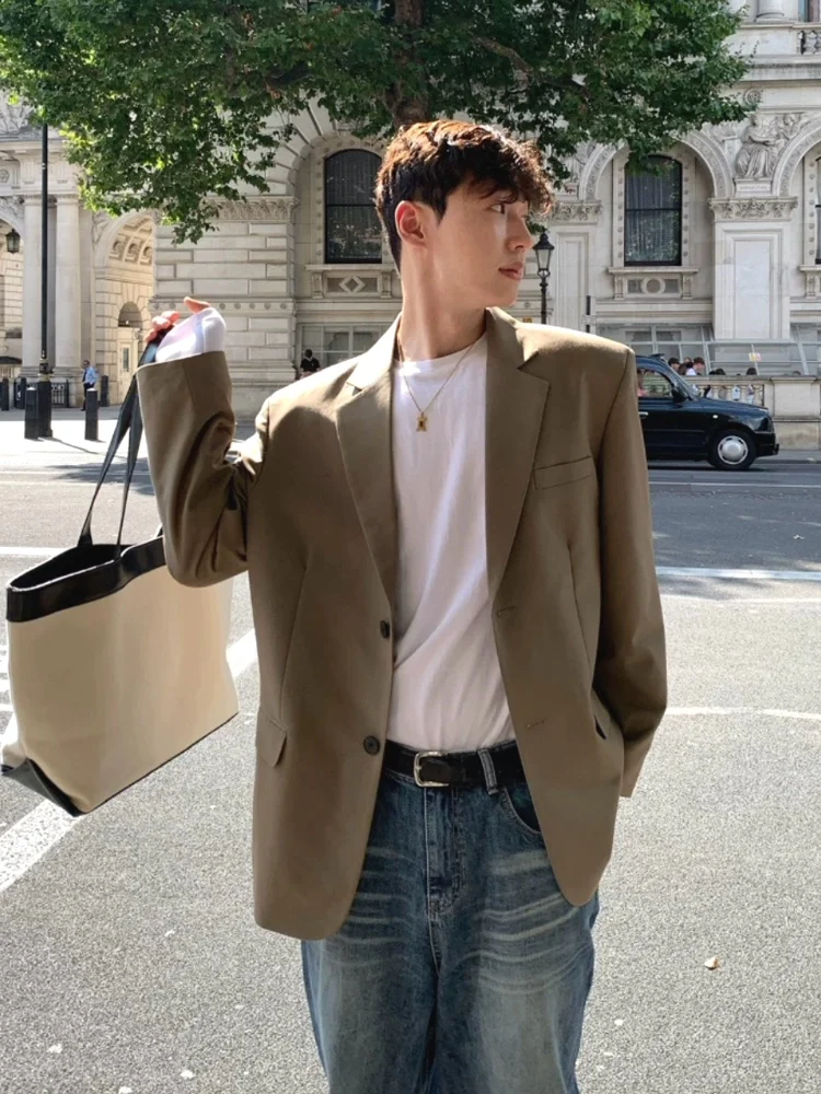 

Корейский мужской повседневный пиджак с подплечниками, не требующий глажки, для путешествий, работы, отдыха, поездок на работу, формальный пиджак