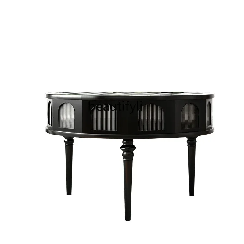 

new styleRoman round Tea Table Chessboard French Retro Black Solid Wood Living Room Storage Coffee Table ss 7304